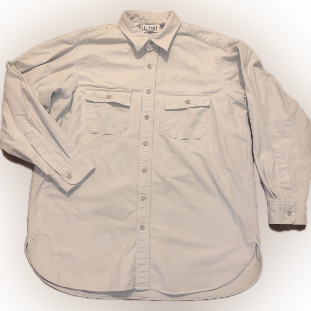 Vintage L.L. Bean Tall 17.5 Cream Button-Down Chamois Cloth Work Flannel Shirt